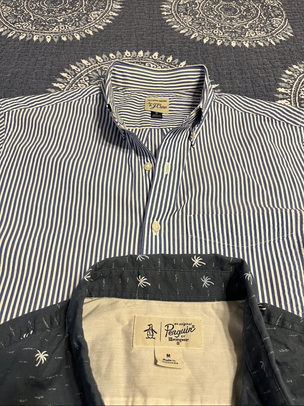 Original Penguin Men's Navy and White Striped Button-Down Shirt